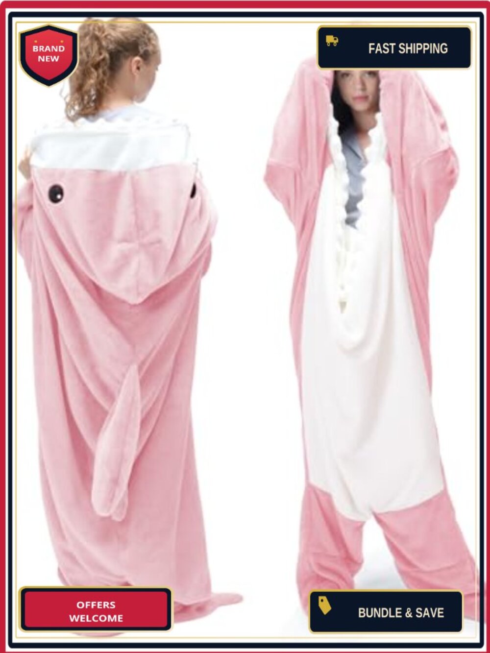 Wearable Shark Blanket Hoodie Onesie Soft Flannel Throw for Adults